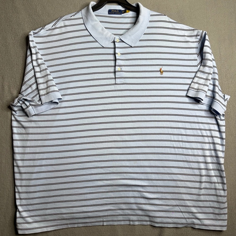 Polo Ralph Lauren Mens Striped Polo Shirt 4XB Light Blue Black White Pony - Picture 6 of 8